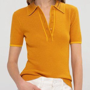 Argent Shortsleeve Polo Sweater in Merino Wool, Marigold